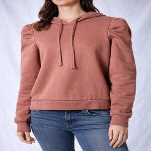 Puff Shoulder Hoodie‎ Womens Small Rose Terracotta Long Sleeve Fleece